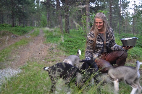 Christel with the puppies